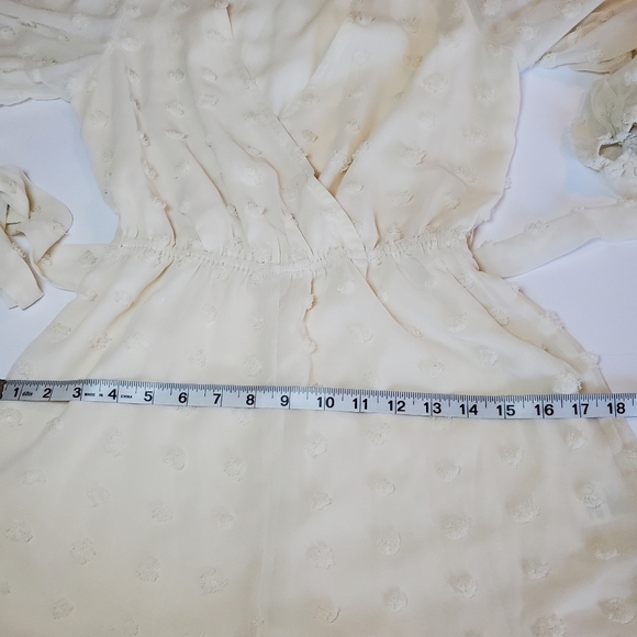 Lulus Frill Factor Cream Dotted Sheer Sleeve Romper Sz XS - Picture 8 of 17